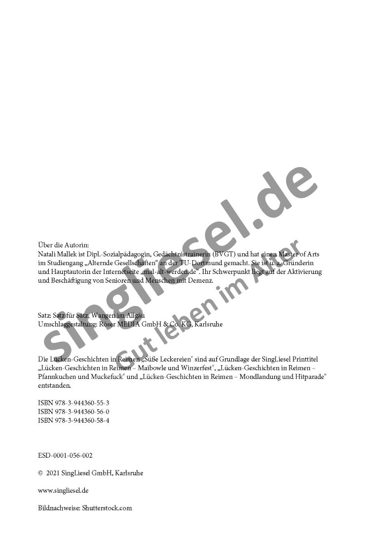 Geschichten Senioren PDF Reimgeschichten: Leckereien SingLiesel Verlag