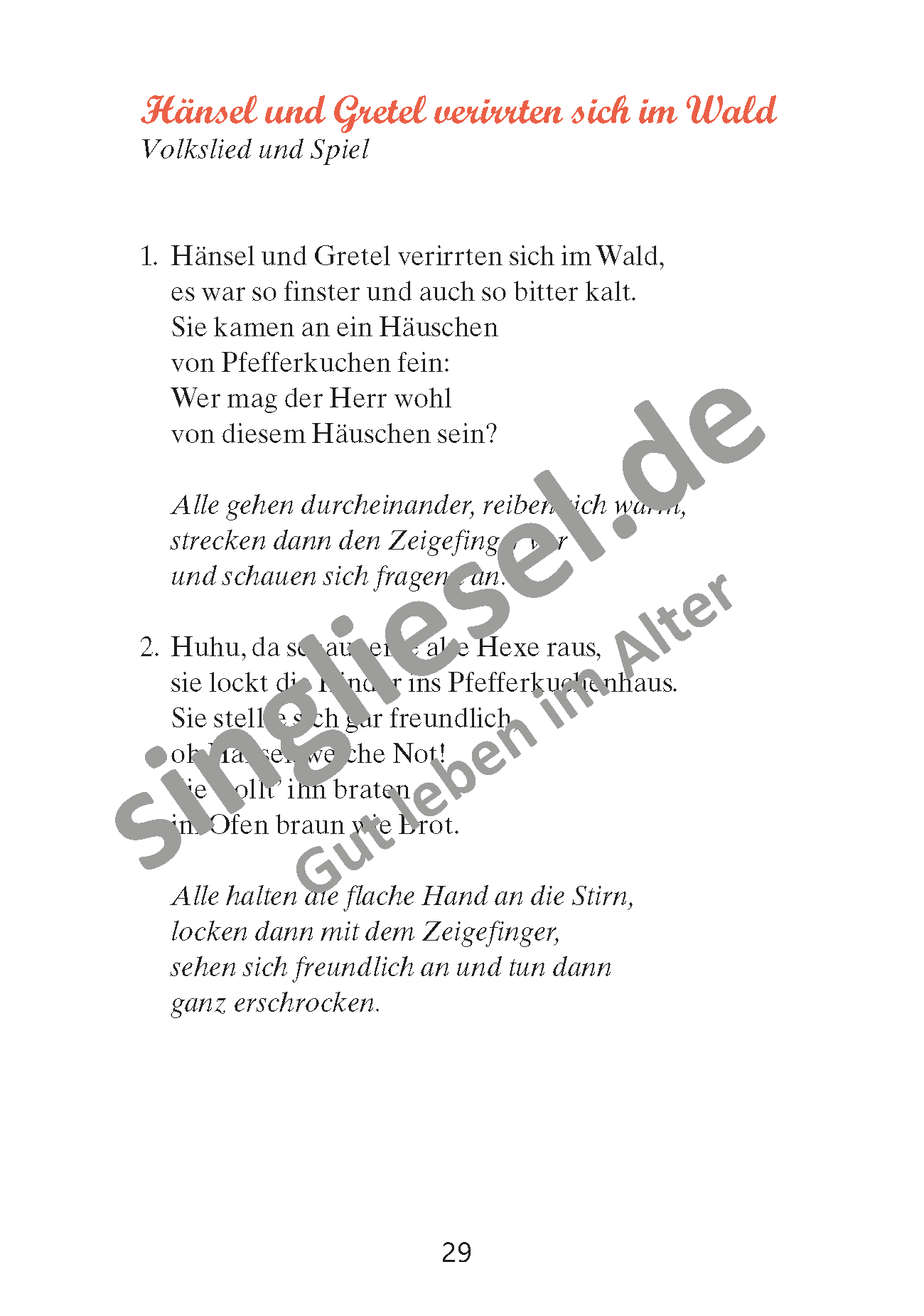 Hänsel und Gretel. Volkslied und Spiel für Senioren. PDF