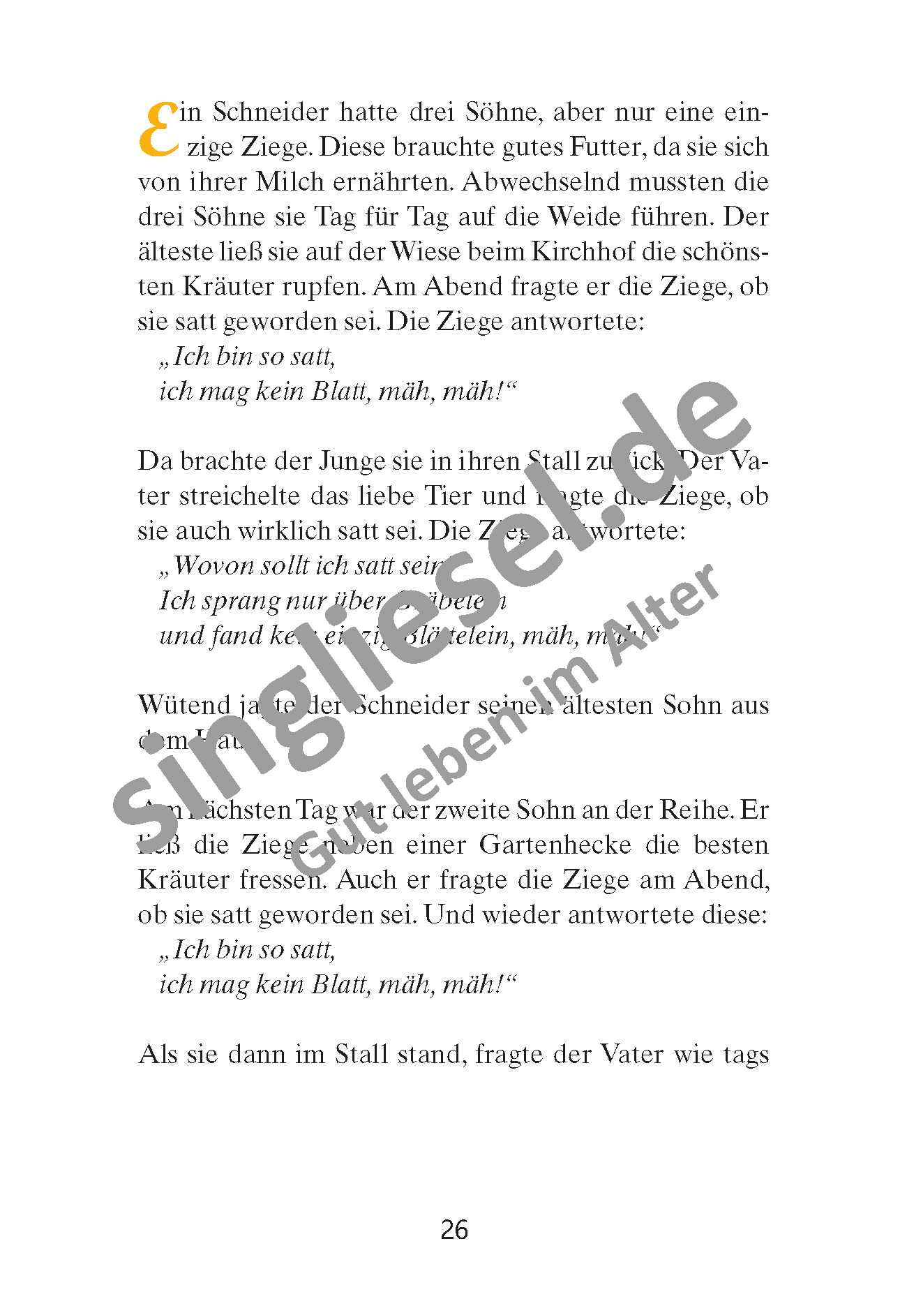 Märchen für Senioren. "Tischlein deck dich“ u.v.m. (PDF) Vorlesegeschichte Seite 1