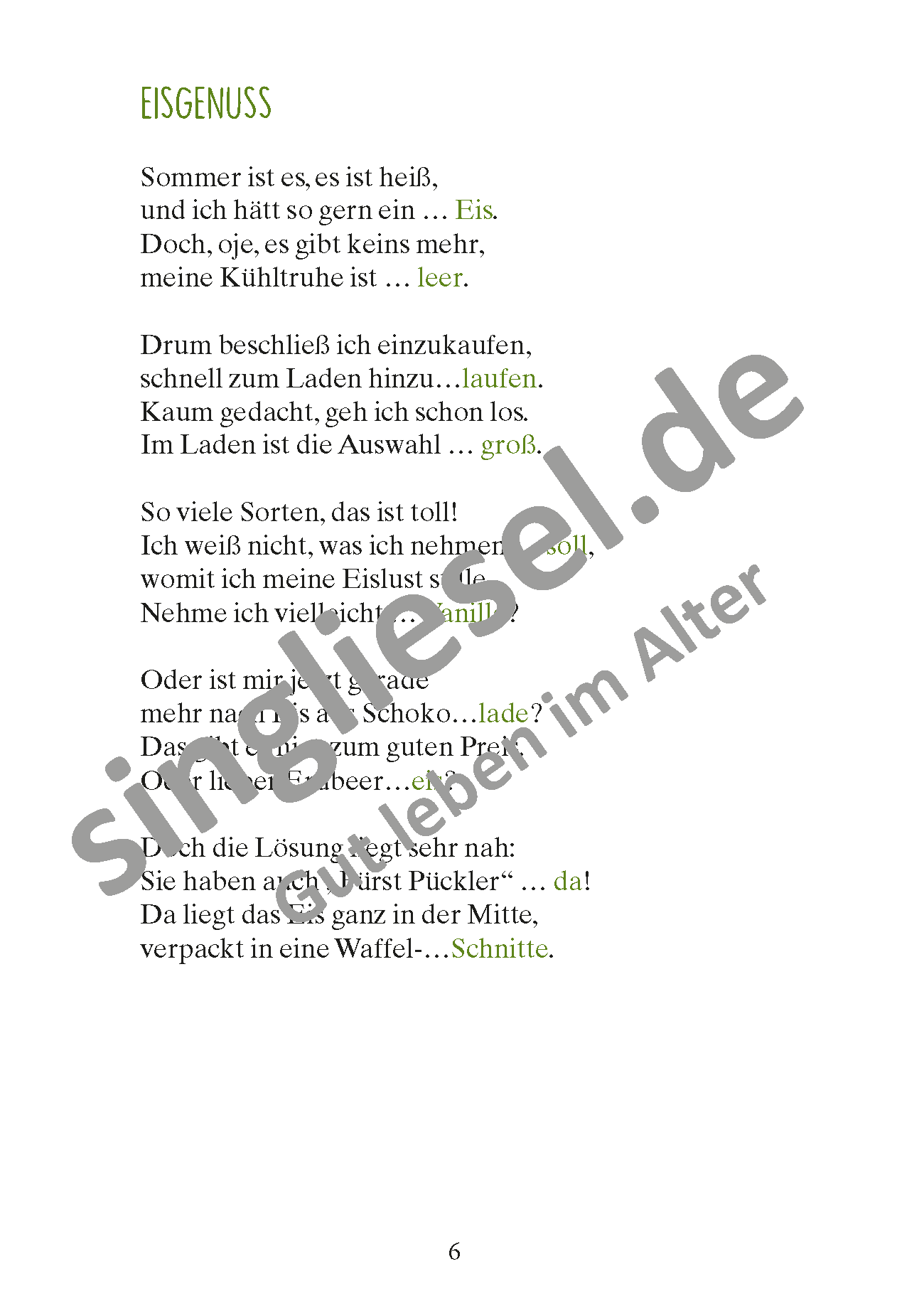 Juli - Lücken-Geschichten in Reimen. Sofort PDF Download. Eisgenuss
