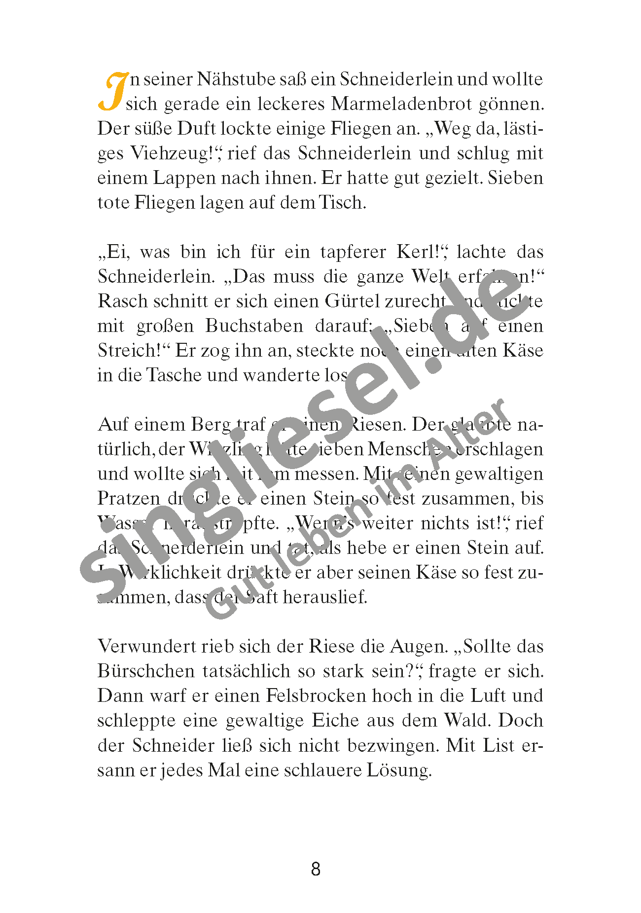 Märchen für Senioren. „Das tapfere Schneiderlein“ u.v.m. (PDF) Vorlesegeschichte Seite 1