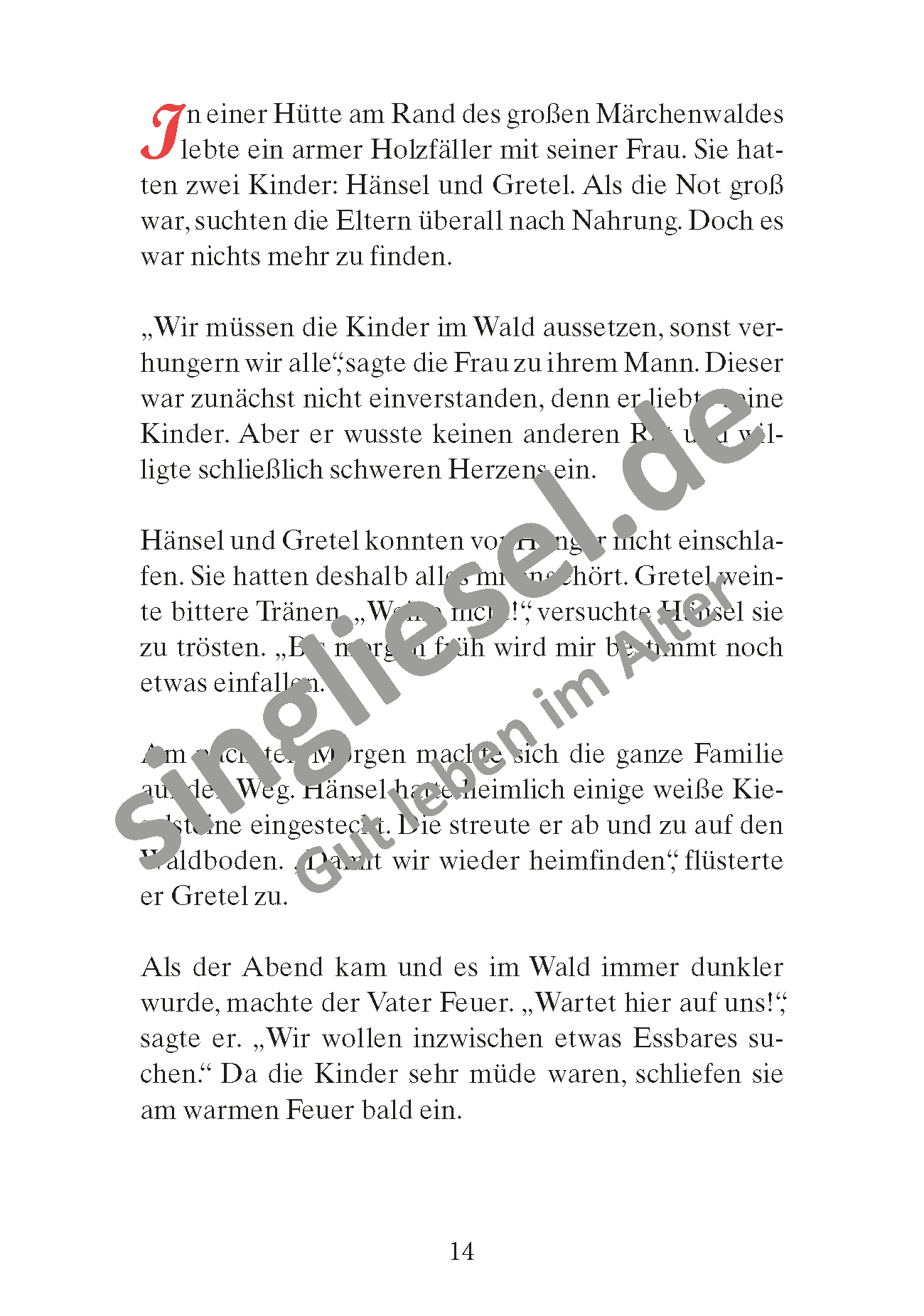 Märchen für Senioren. „Hänsel und Gretel“ u.v.m. (PDF) Vorlesegeschichte Seite 1