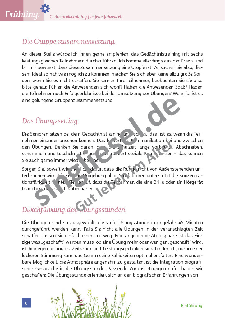 Gedächtnistraining für jede Jahreszeit  Frühling - Frühlingslieder (Sofort-Download als PDF) EInführung 2