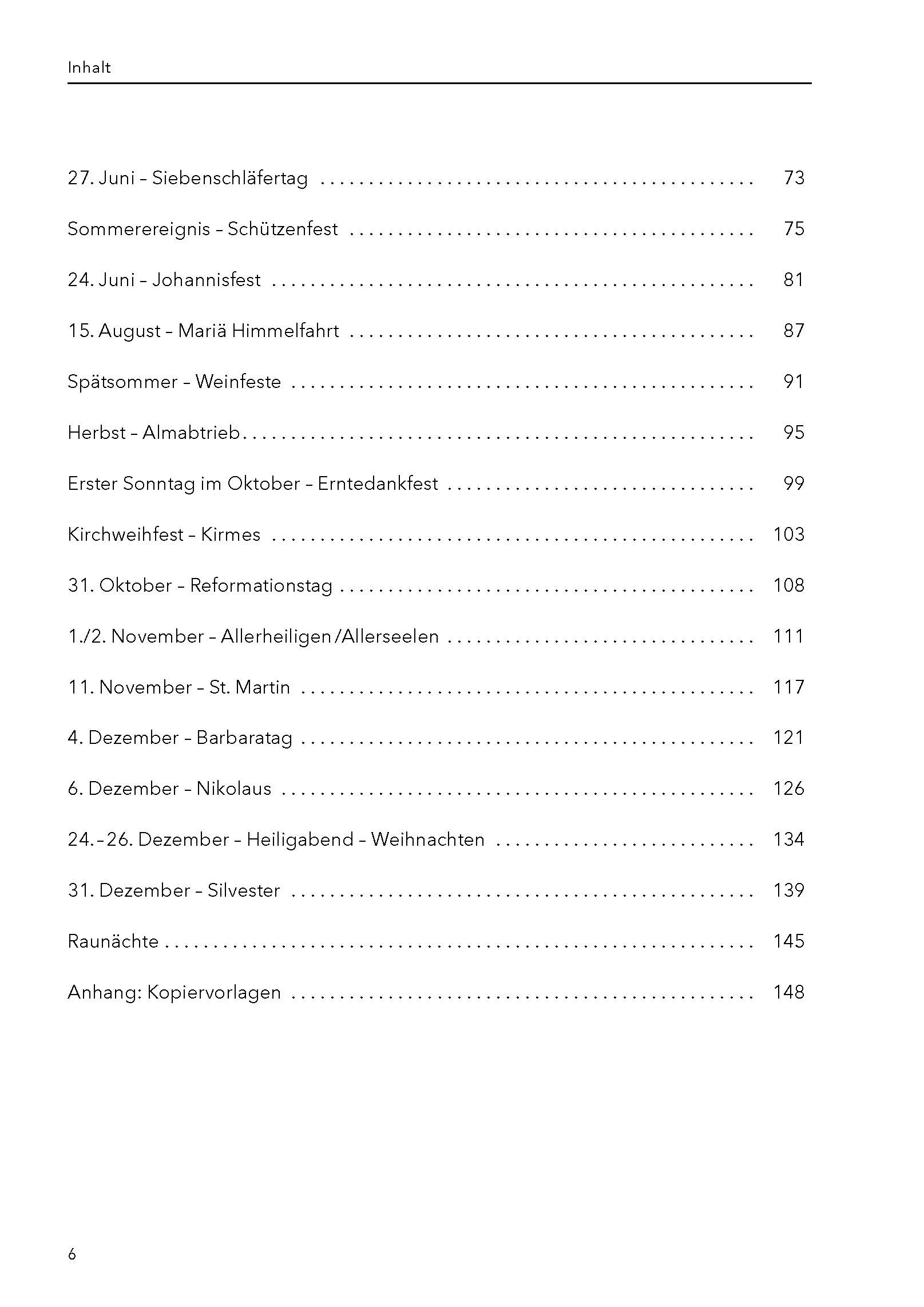 Feste und Bräuche. Praxisbuch für Seniorenarbeit. Inhaltsverzeichnis