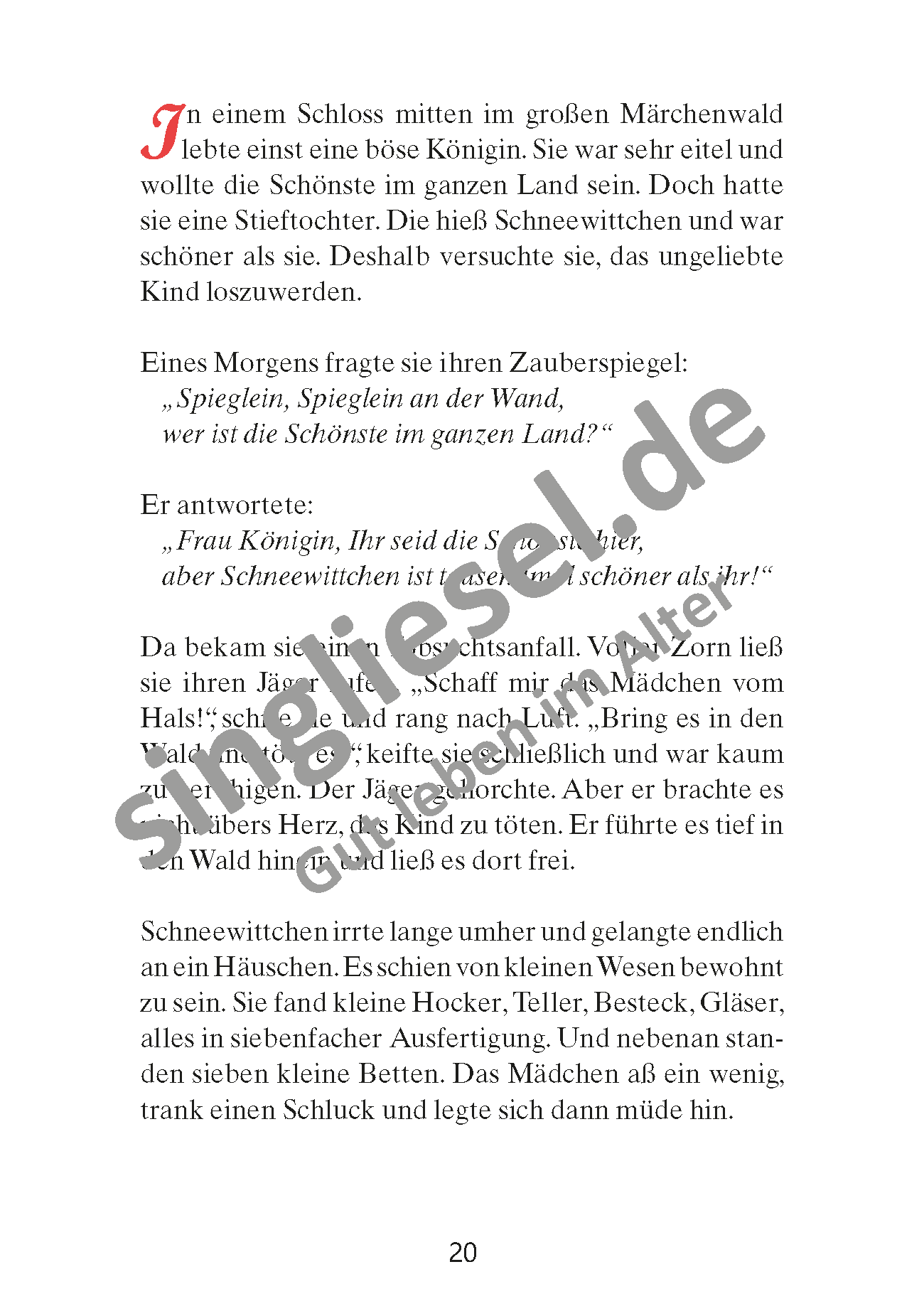 Märchen für Senioren. "Schneewittchen“ u.v.m. (PDF) Vorlesegeschichte Seite 1