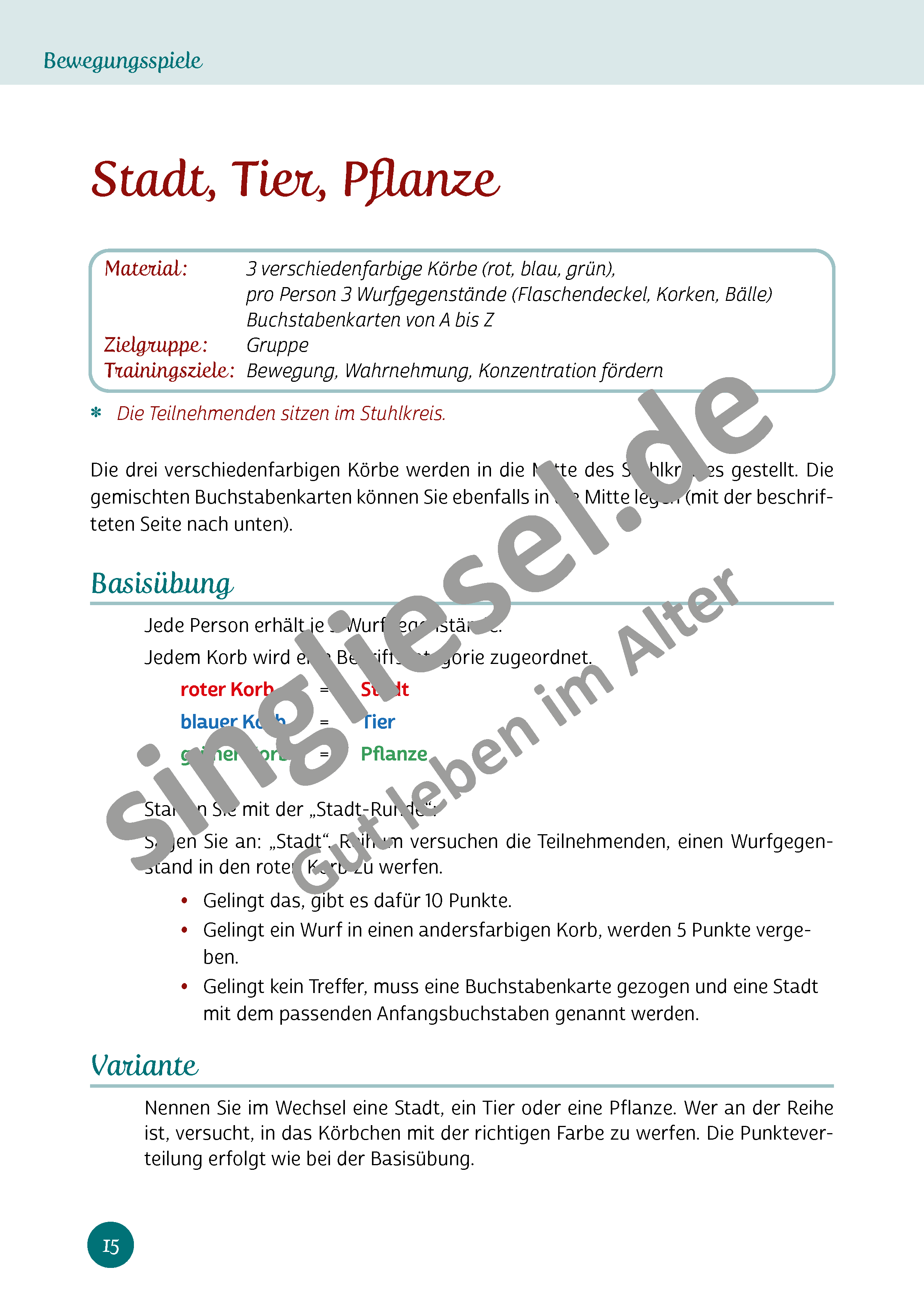 Die 13 besten Bewegungsspiele, um Kopf und Körper fit zu halten Band 1 - Aktives Gedächtnistraining für Senioren (Sofort-Download als PDF) 