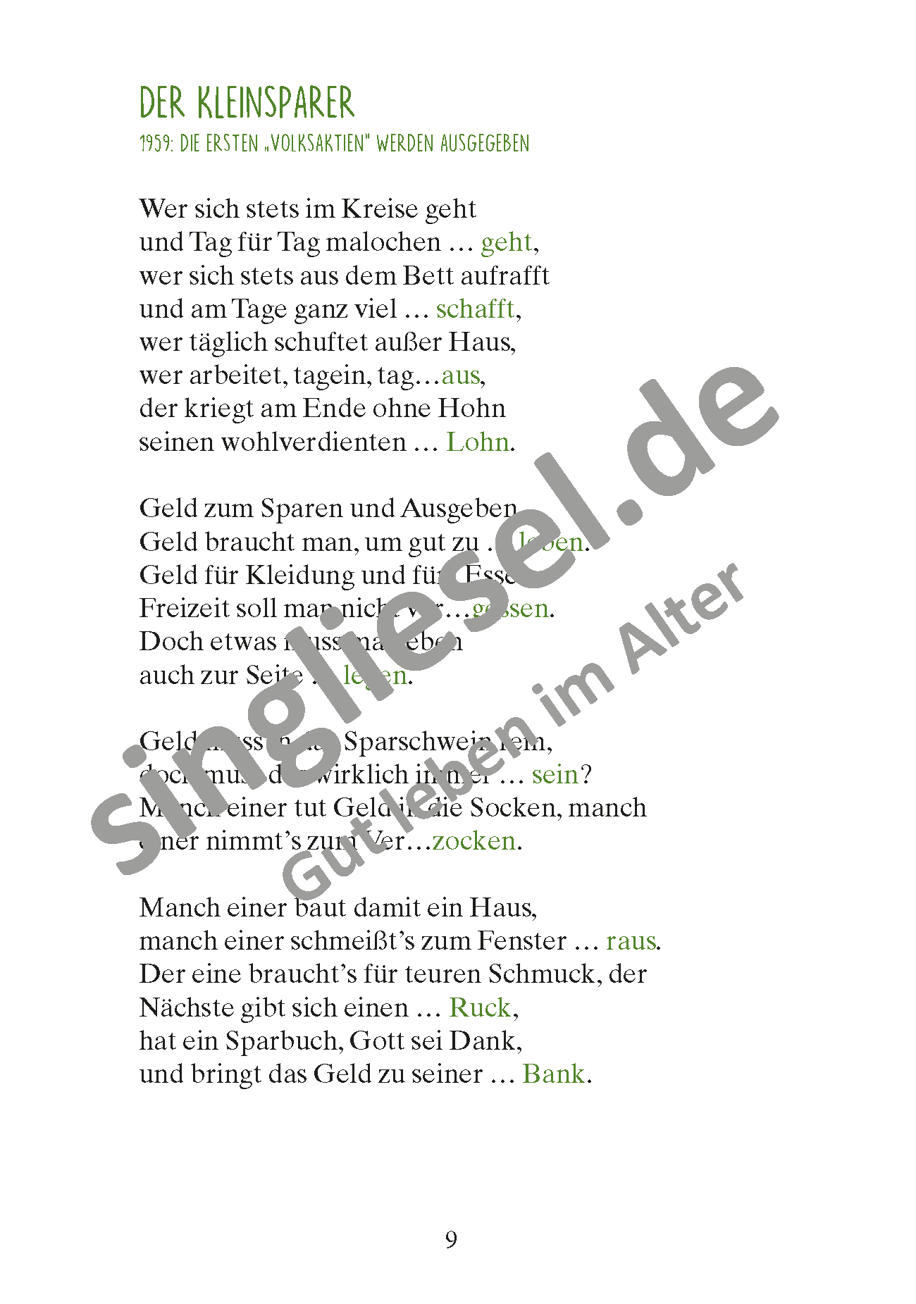 März - Lücken-Geschichten in Reimen. Sofort PDF Download. Der Kleinsparer