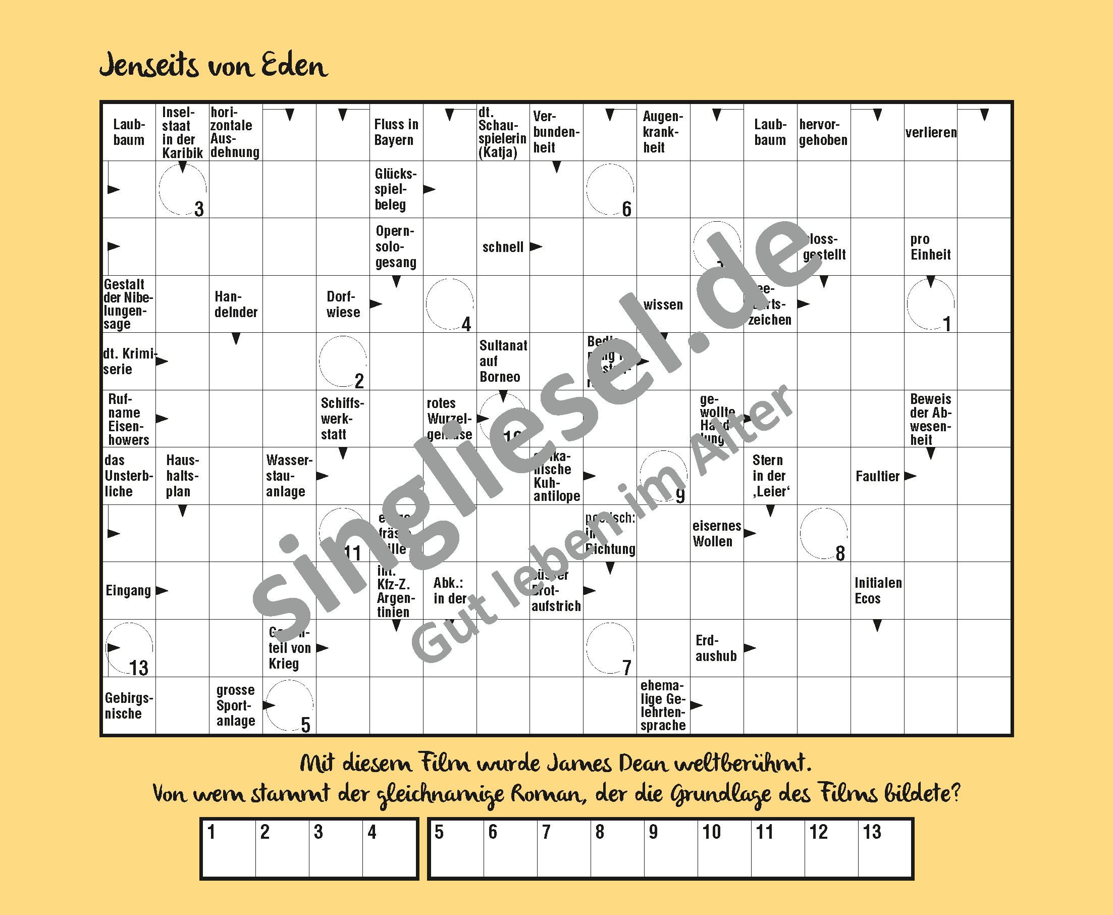 Kreuzworträtsel für Senioren Mai. Jenseits von Eden (PDF-Download) 