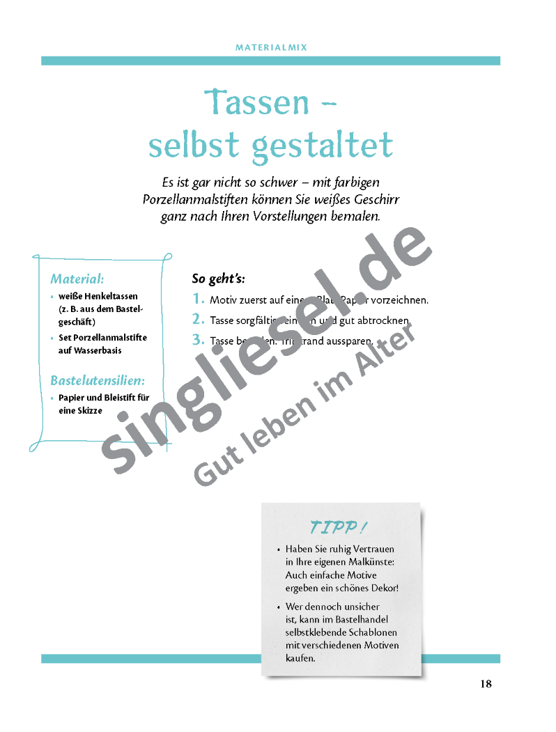 Basteln mit Senioren  Materialmix Sofort-Download als PDF Tassen bemalen Anleitung