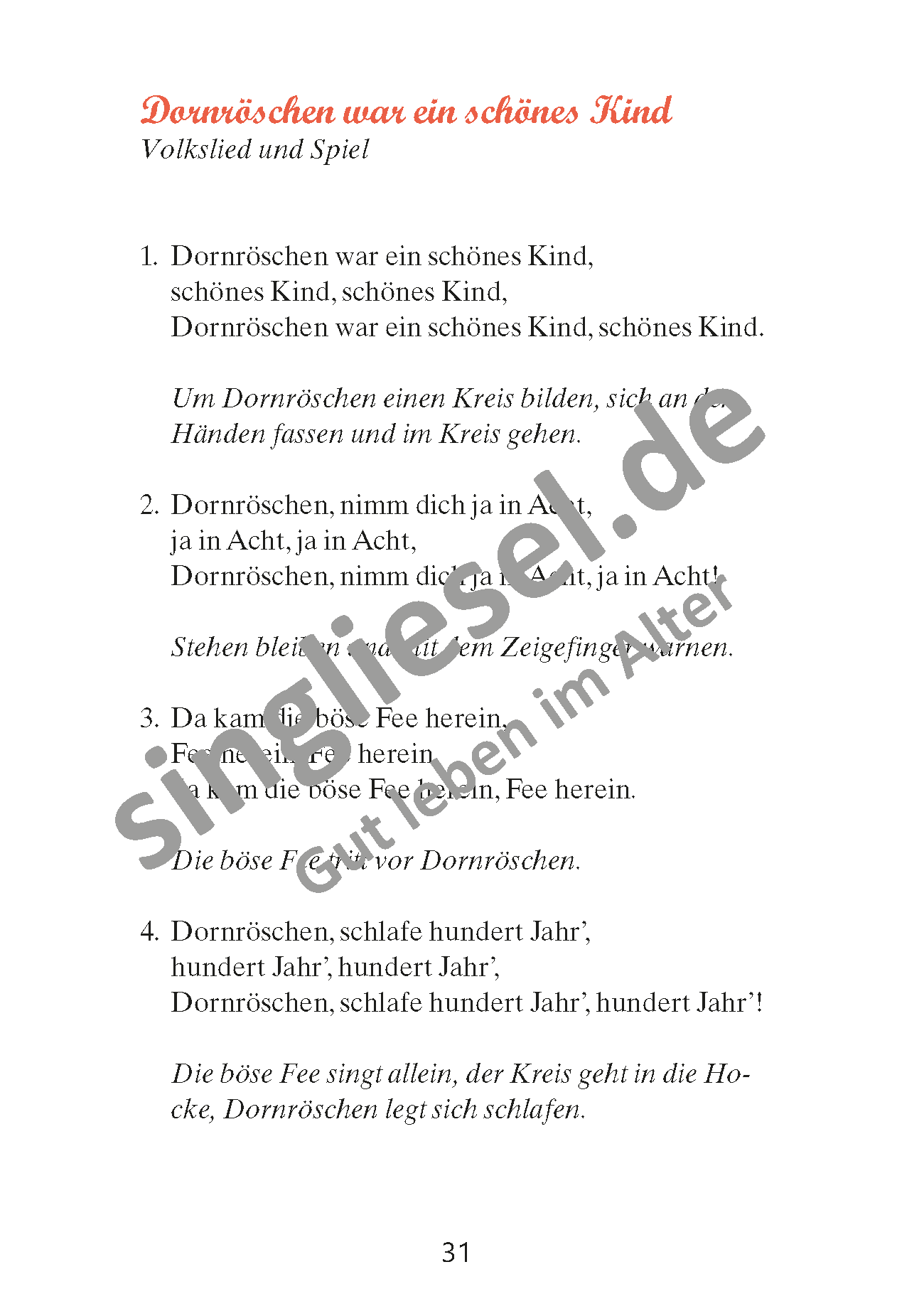 Dornröschen. Volkslied und Spiel für Senioren. PDF Seite 1