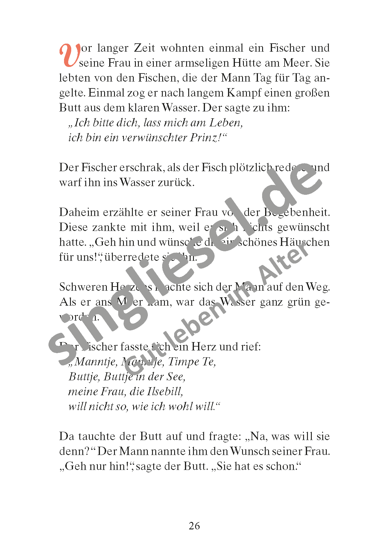 Märchen für Senioren. „Vom Fischer und seiner Frau“ u.v.m. (PDF) Vorlesegeschichte Seite 1