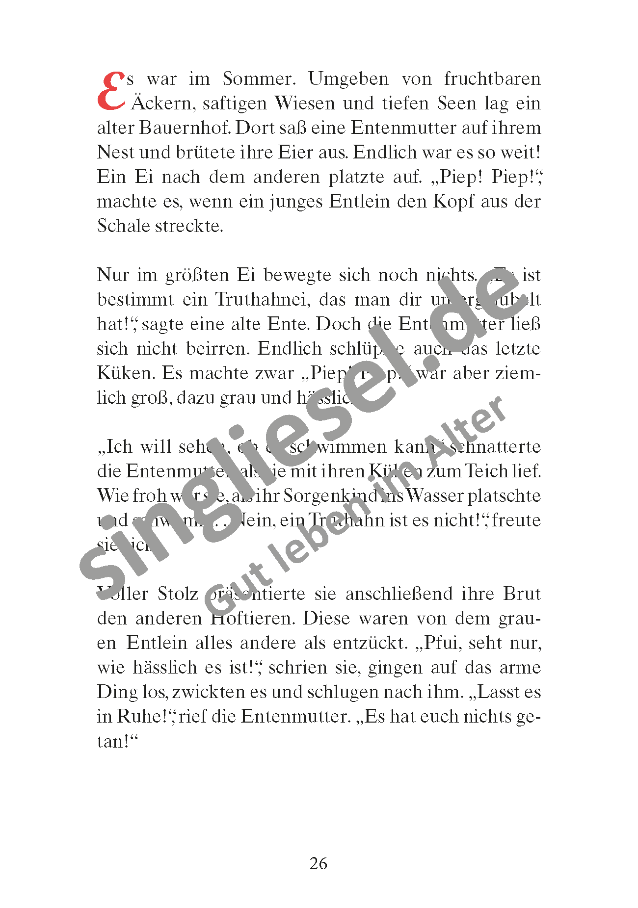 Märchen für Senioren. „Das hässliche Entlein“ u.v.m. (PDF) Vorlesegeschichte Seite 1