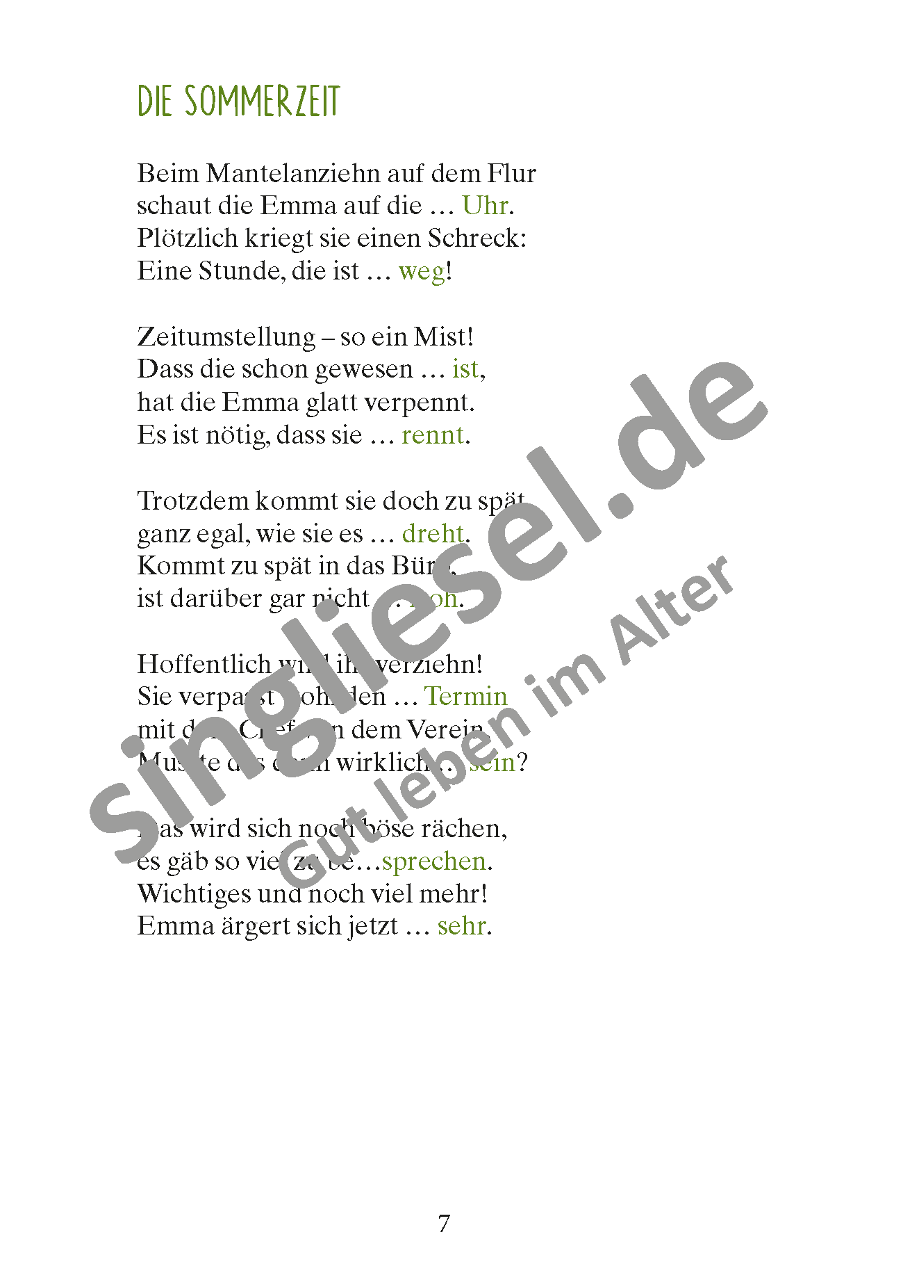 März - Lücken-Geschichten in Reimen. Sofort PDF Download. Die Sommerzeit