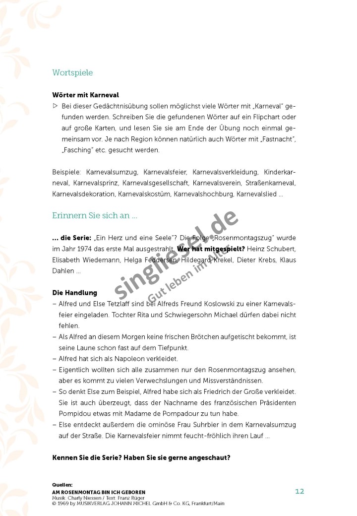 Am Rosenmontag geboren - Schlagergeschichten Aktivierungs-Stunde (Sofort-Download)