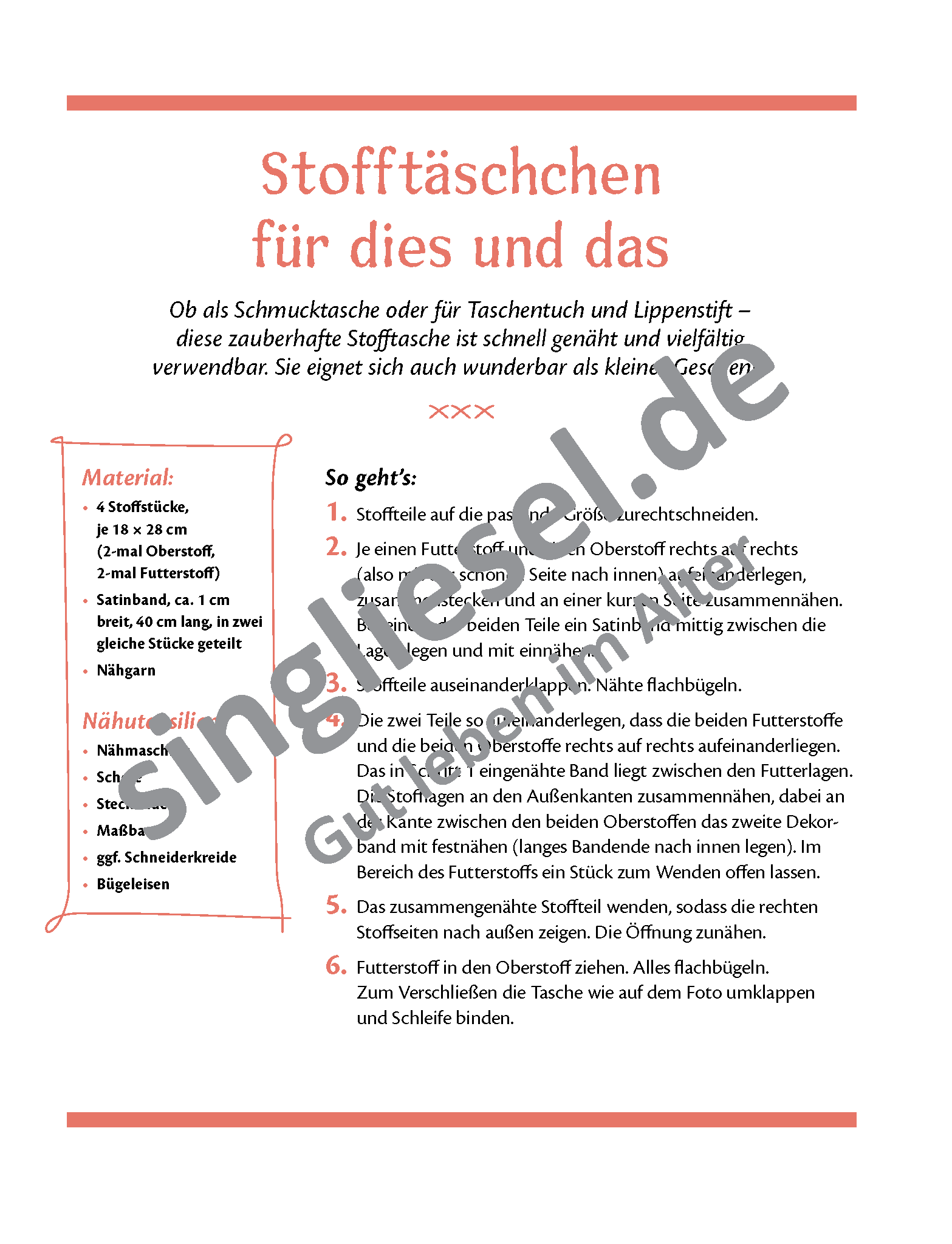 Stofftäschchen basteln mit Senioren - Download