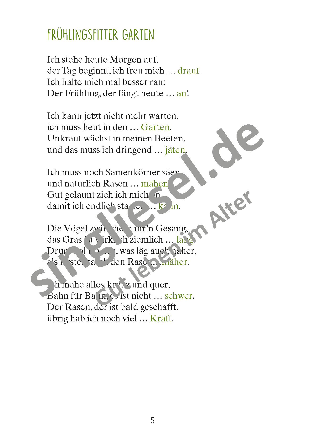 März - Lücken-Geschichten in Reimen. Sofort PDF Download. Frühlingsfitter Garten
