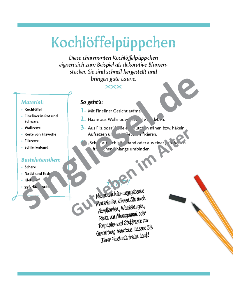 Basteln mit Senioren Sofort-Download als PDF Kochlöffelpüppchen Anleitung