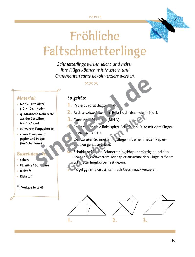 Basteln mit Senioren Tolle Bastelideen mit Papier Sofort-Download als PDF Faltschmetterlinge Bastelanleitung
