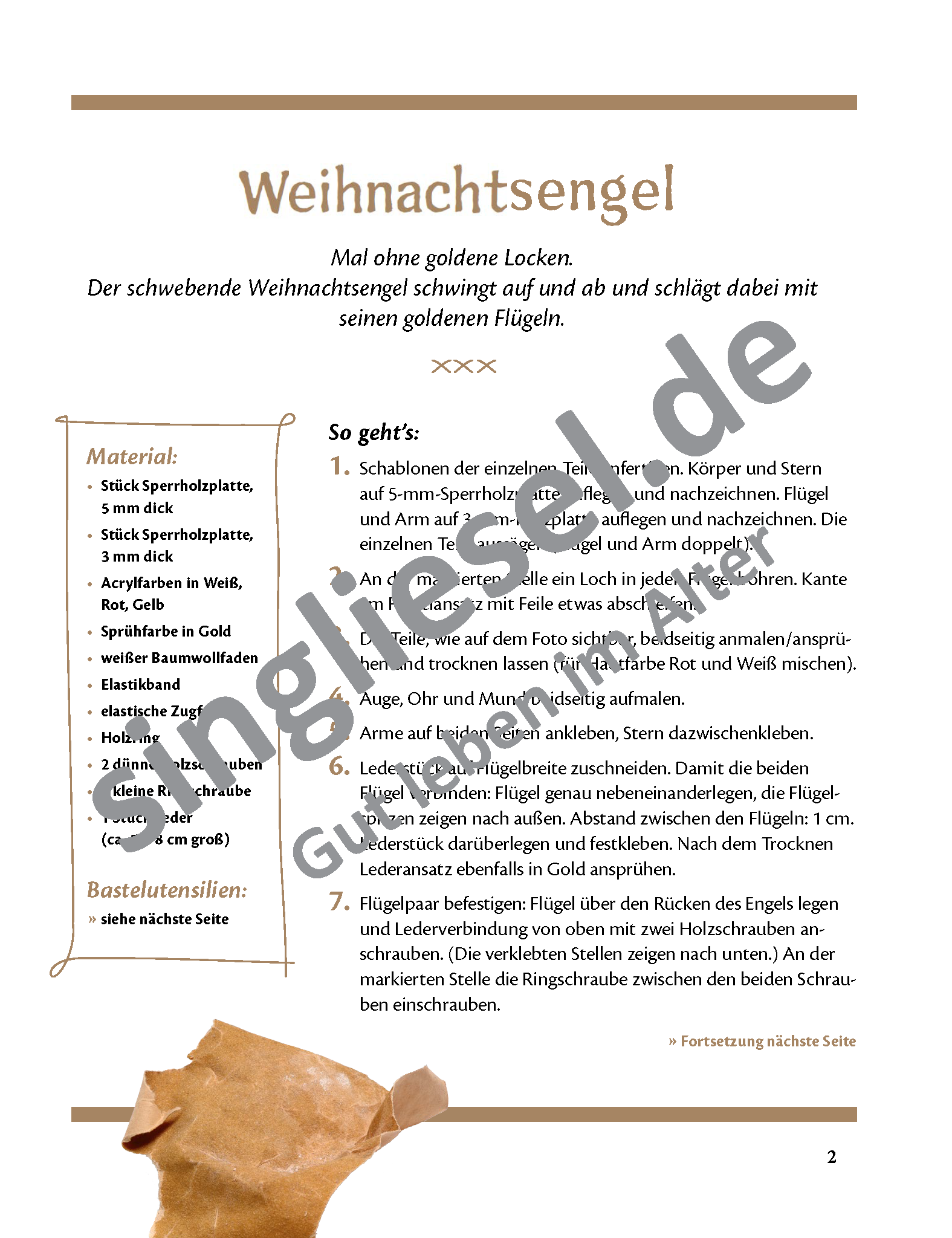 Basteln mit Senioren Sofort-Download als PDF Engel Figur mit Schwiingflügeln Anleitung