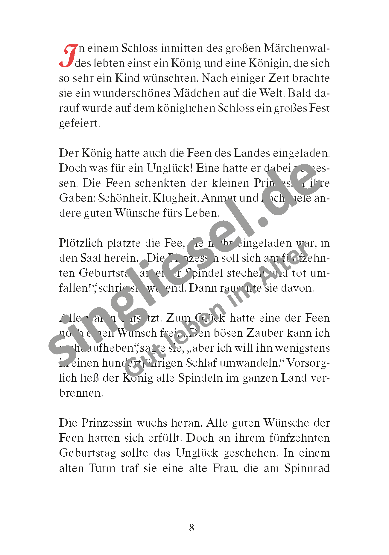 Märchen für Senioren. „Dornröschen“ u.v.m. (PDF) Vorlesegeschichte Seite 1