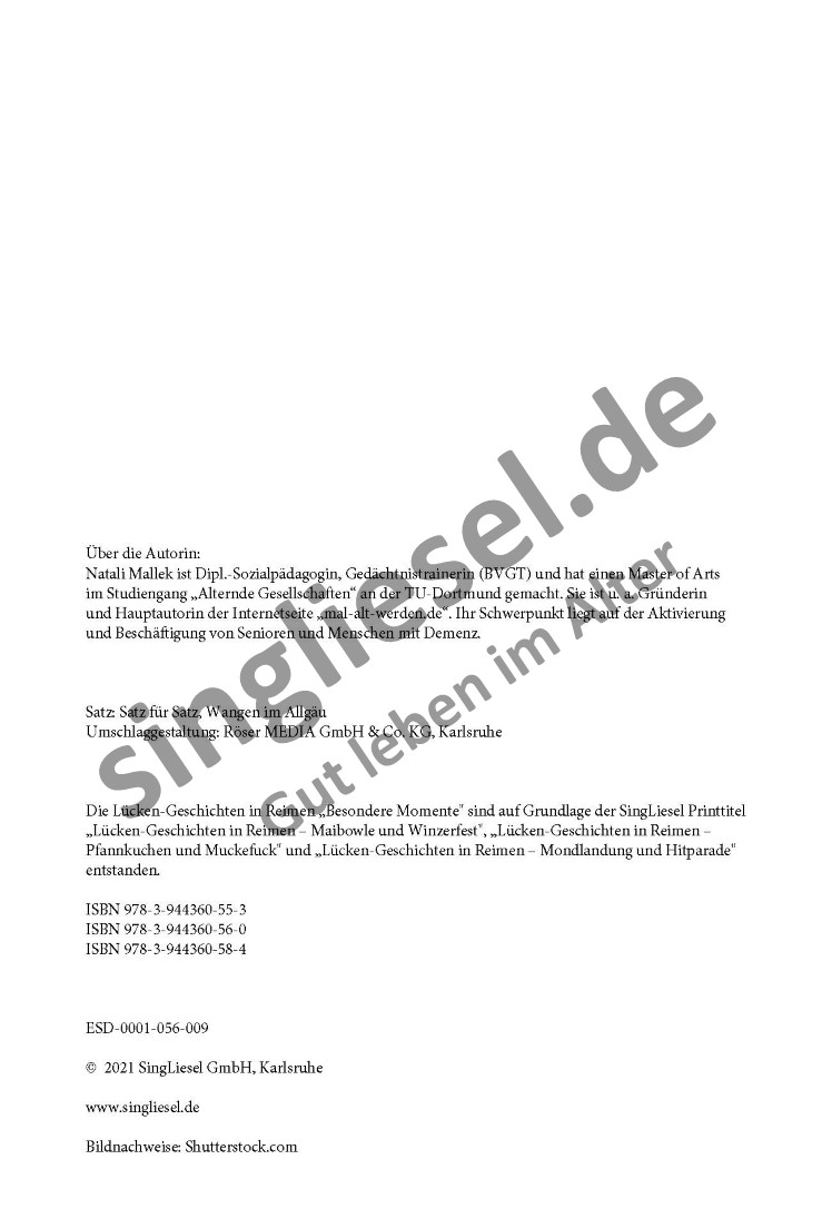Geschichten Senioren PDF Reimgeschichten mit Lücken SingLiesel Verlag Besondere Momente