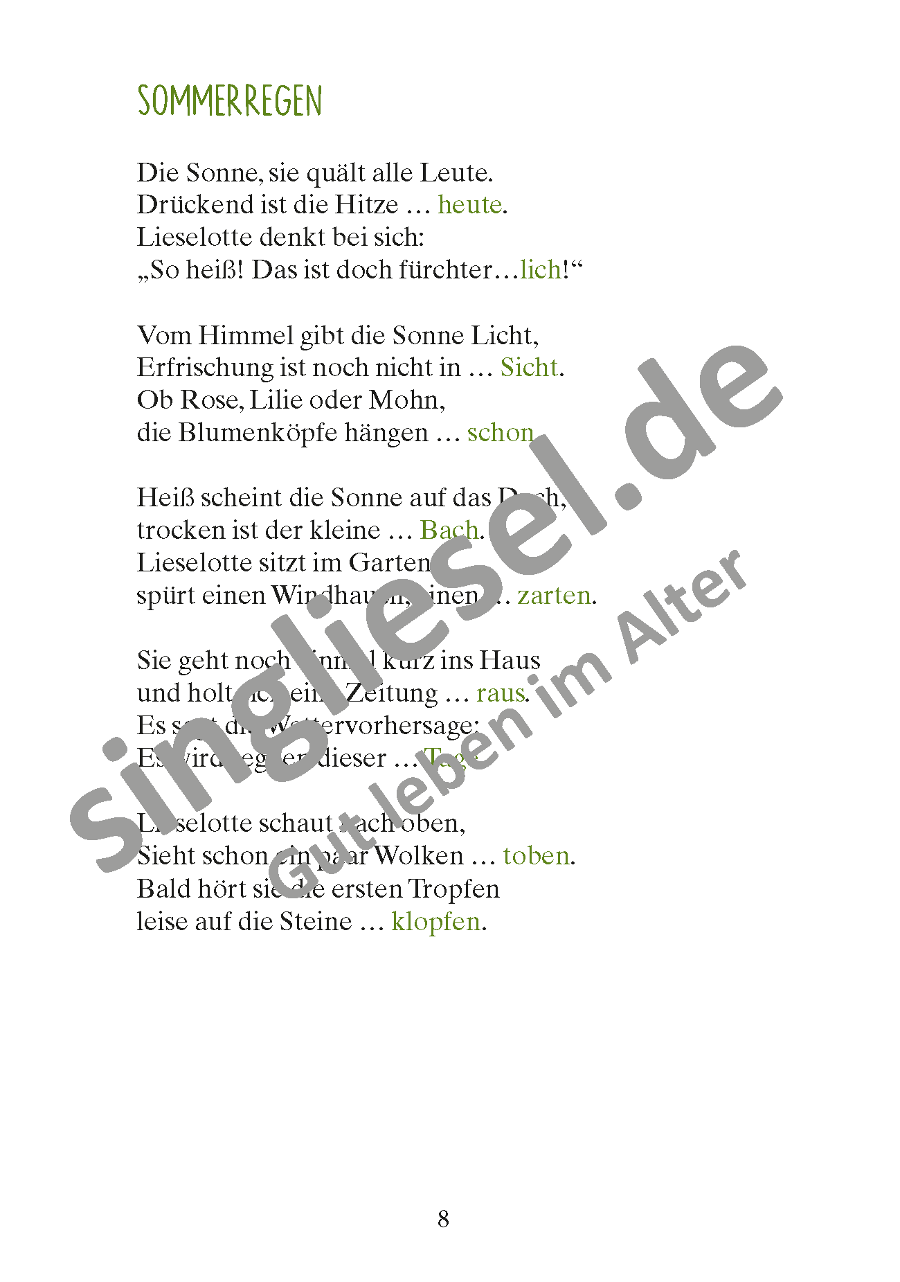 Juli - Lücken-Geschichten in Reimen. Sofort PDF Download. Sommerregen