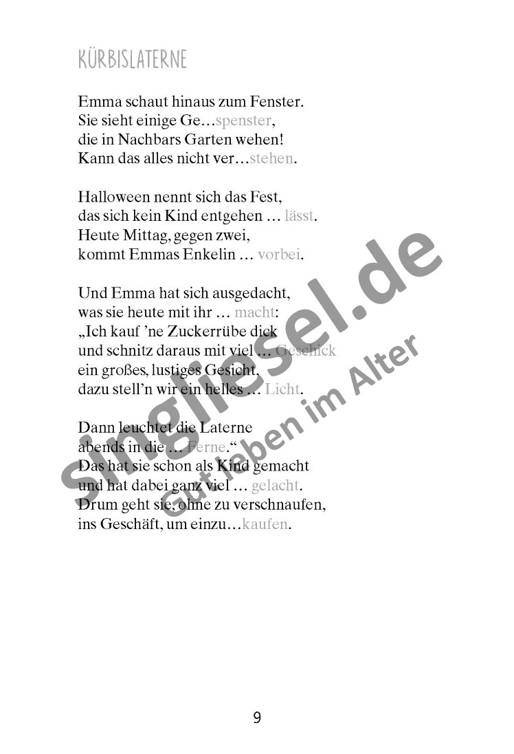  Herbst Geschichten für Senioren mit Reimen. als PDF Kürbislaterne