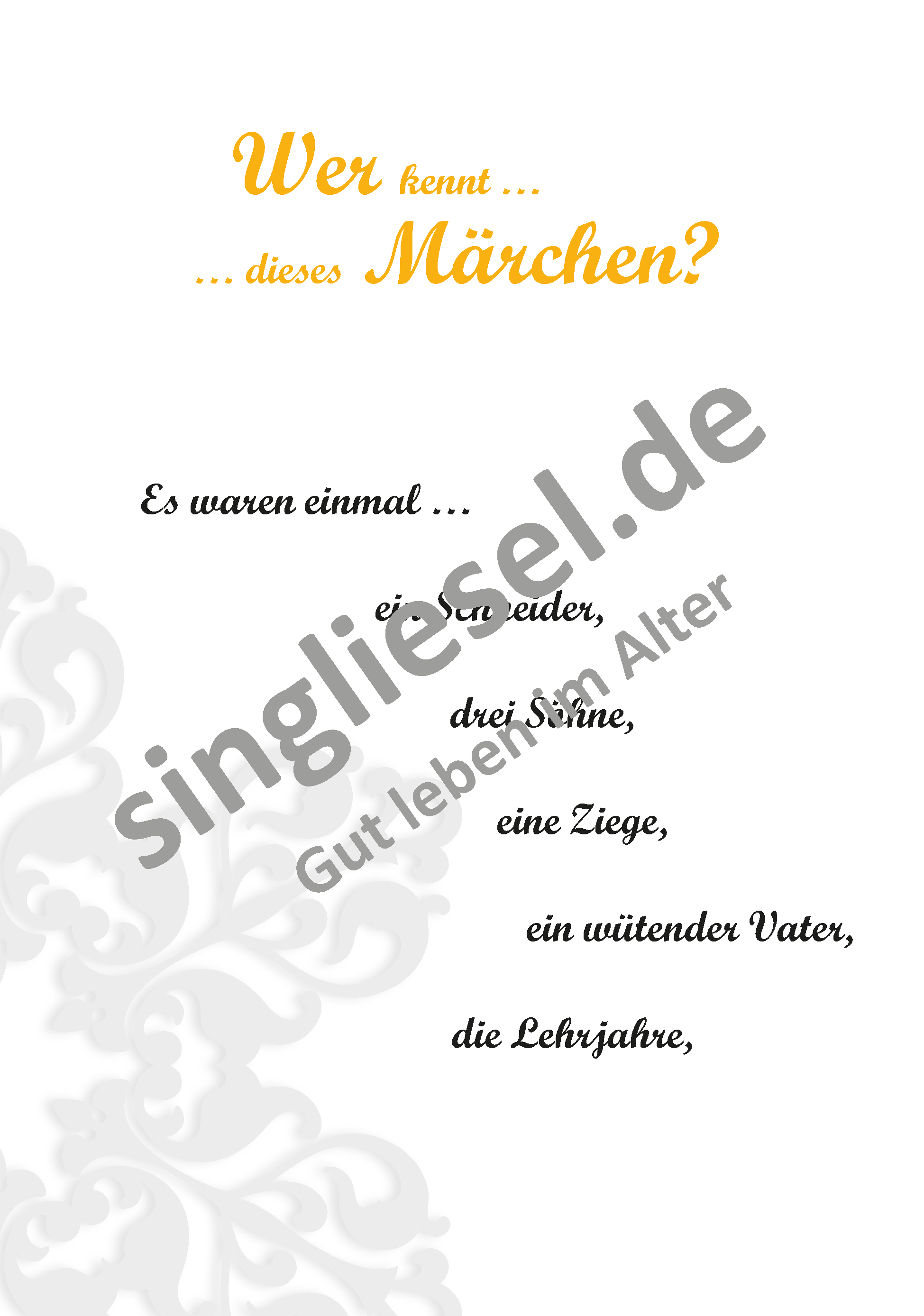 Märchen für Senioren. "Tischlein deck dich“ u.v.m. (PDF) Märchen-Quiz Seite 1