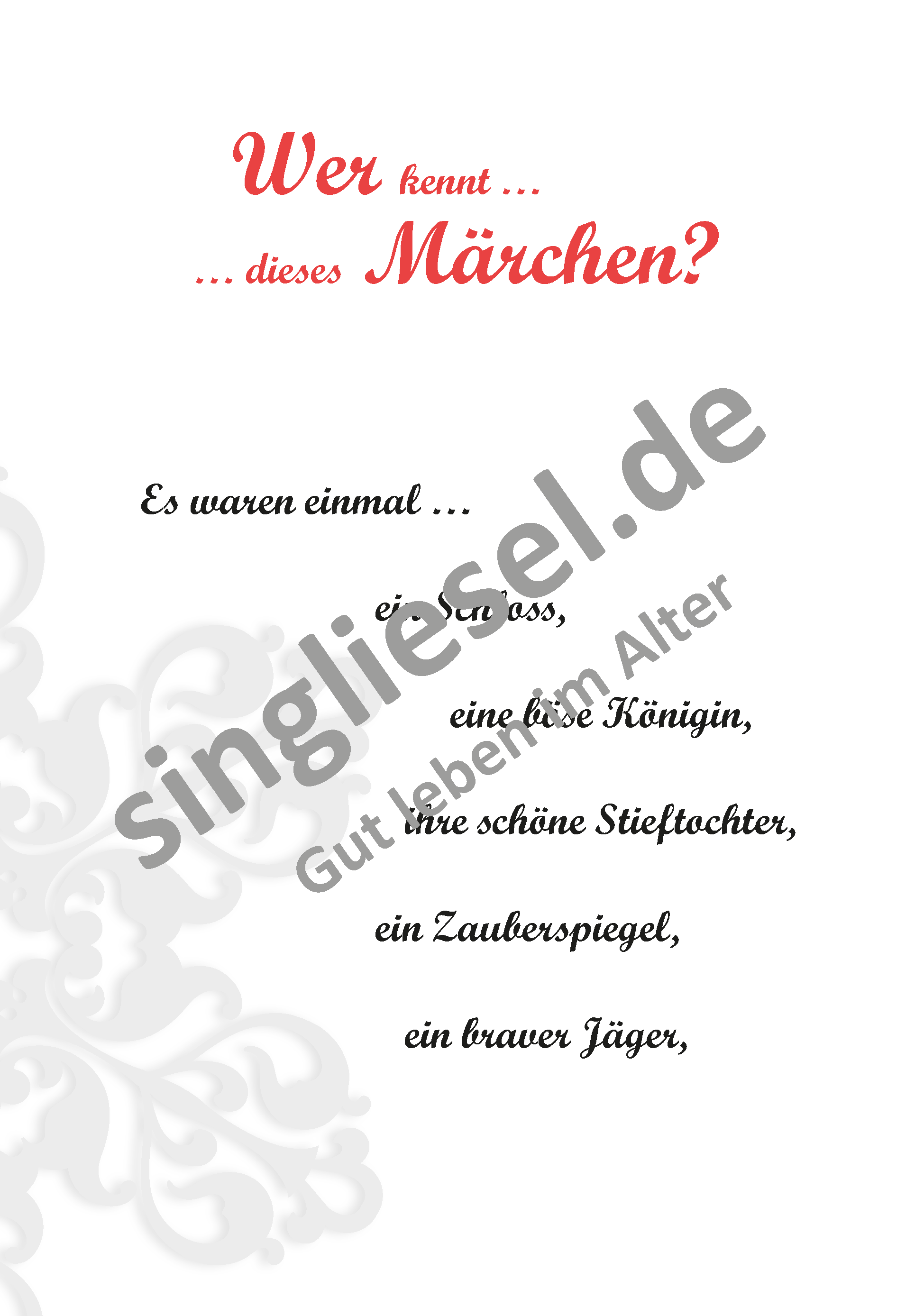 Märchen für Senioren. "Schneewittchen“ u.v.m. (PDF) Märchen-Quiz Seite 1