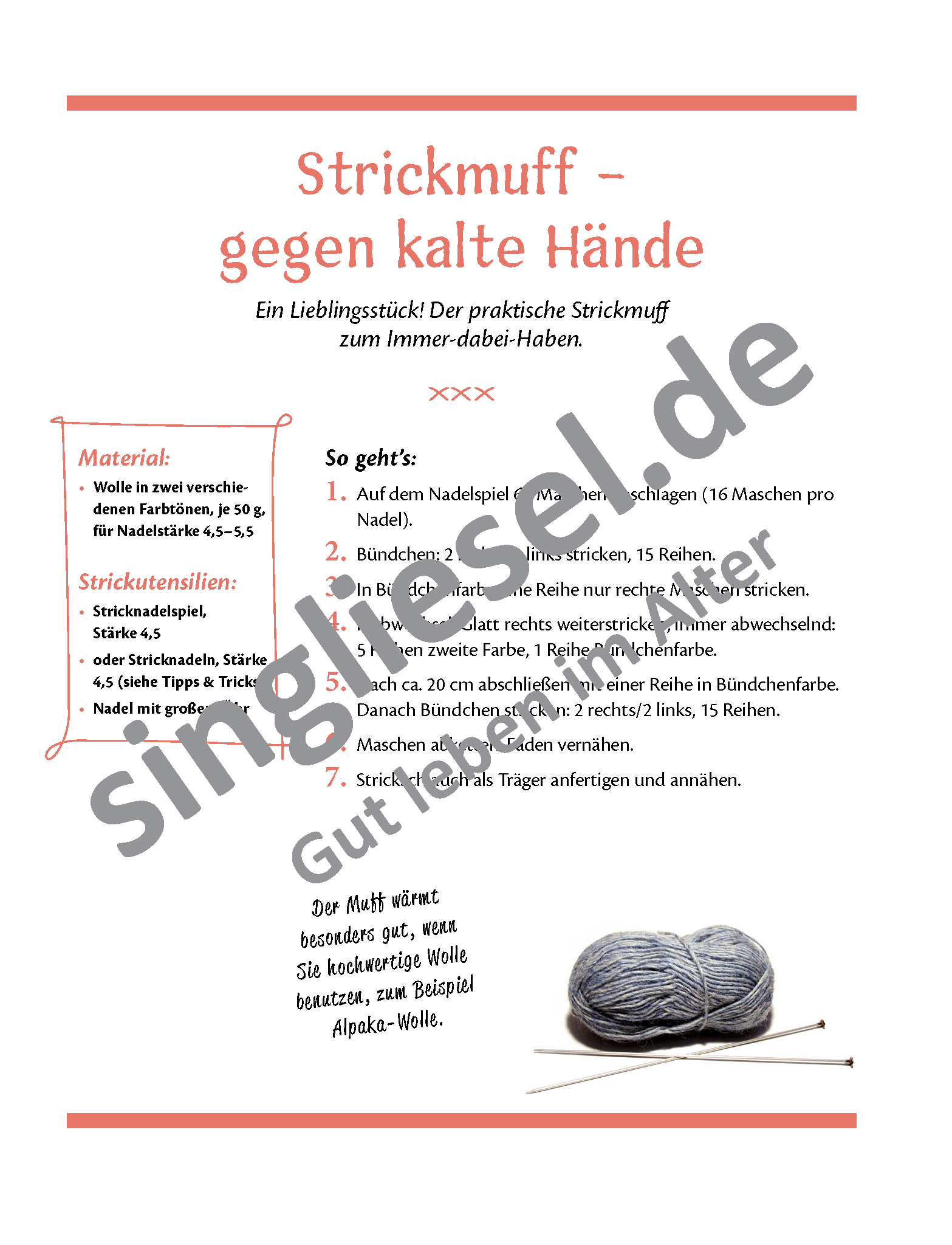Bastel-Ideen für Senioren Handarbeiten Strickmuff Download PDF 