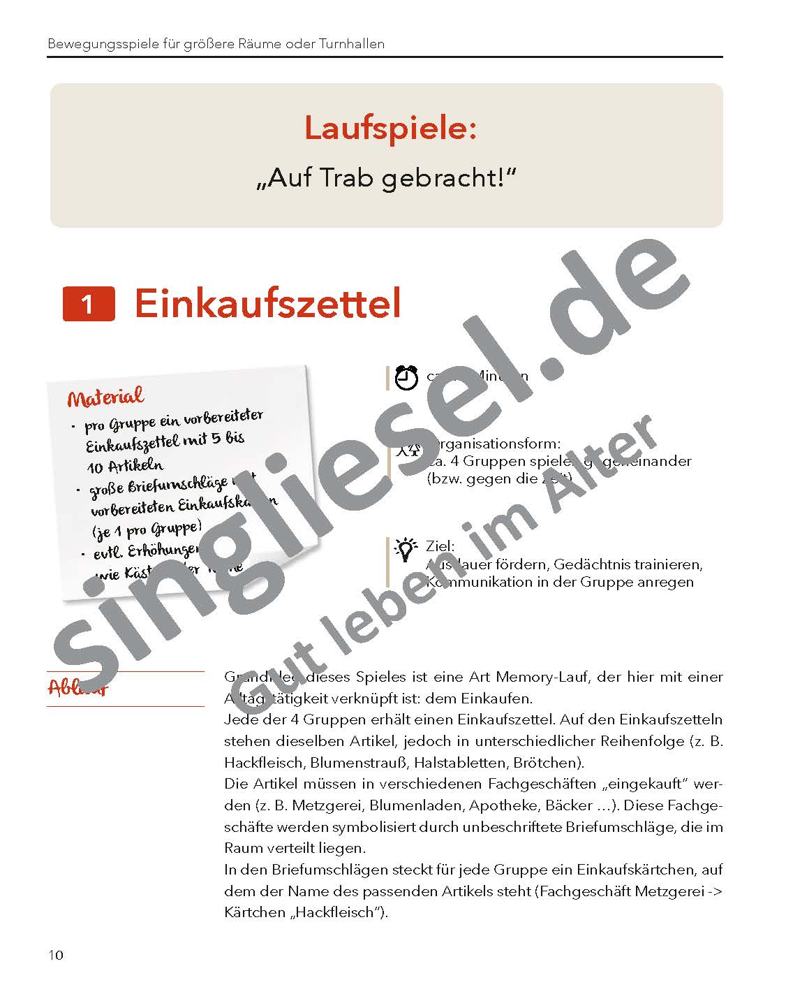 "Laufspiele" Einkaufszettel