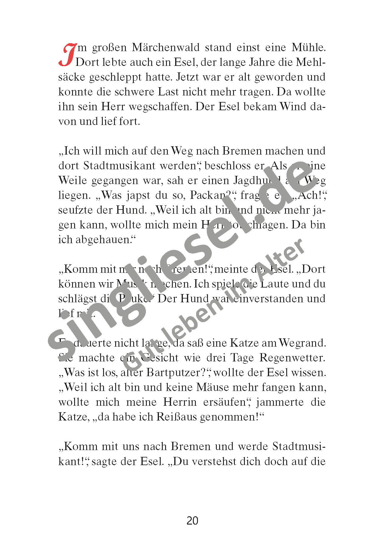 Märchen für Senioren. „Bremer Stadtmusikanten“ u.v.m. (PDF) Vorlesegeschichte Seite 1