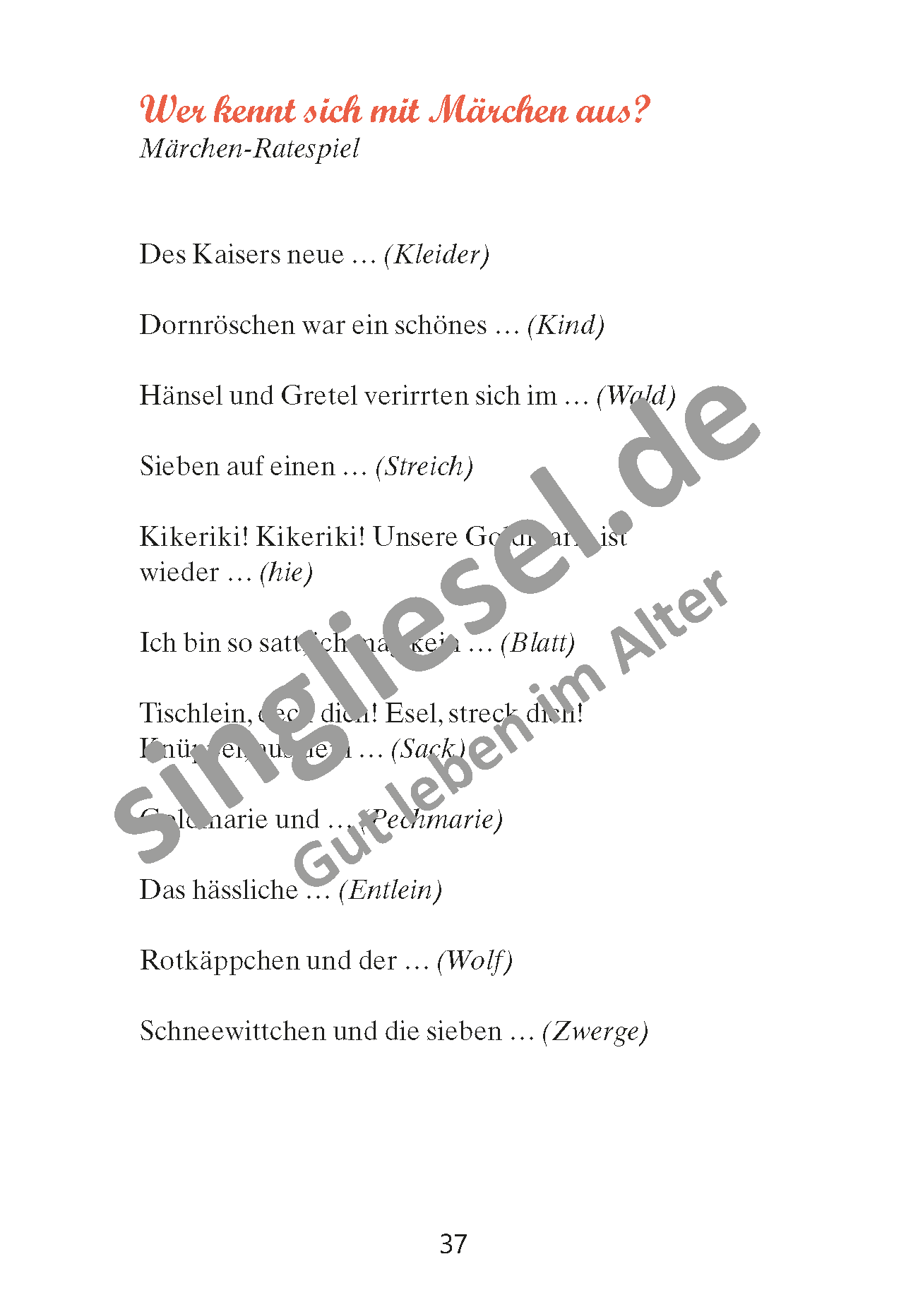 Mitmachspiel für Senioren. Märchen-Ratespiel. pdf Seite 1
