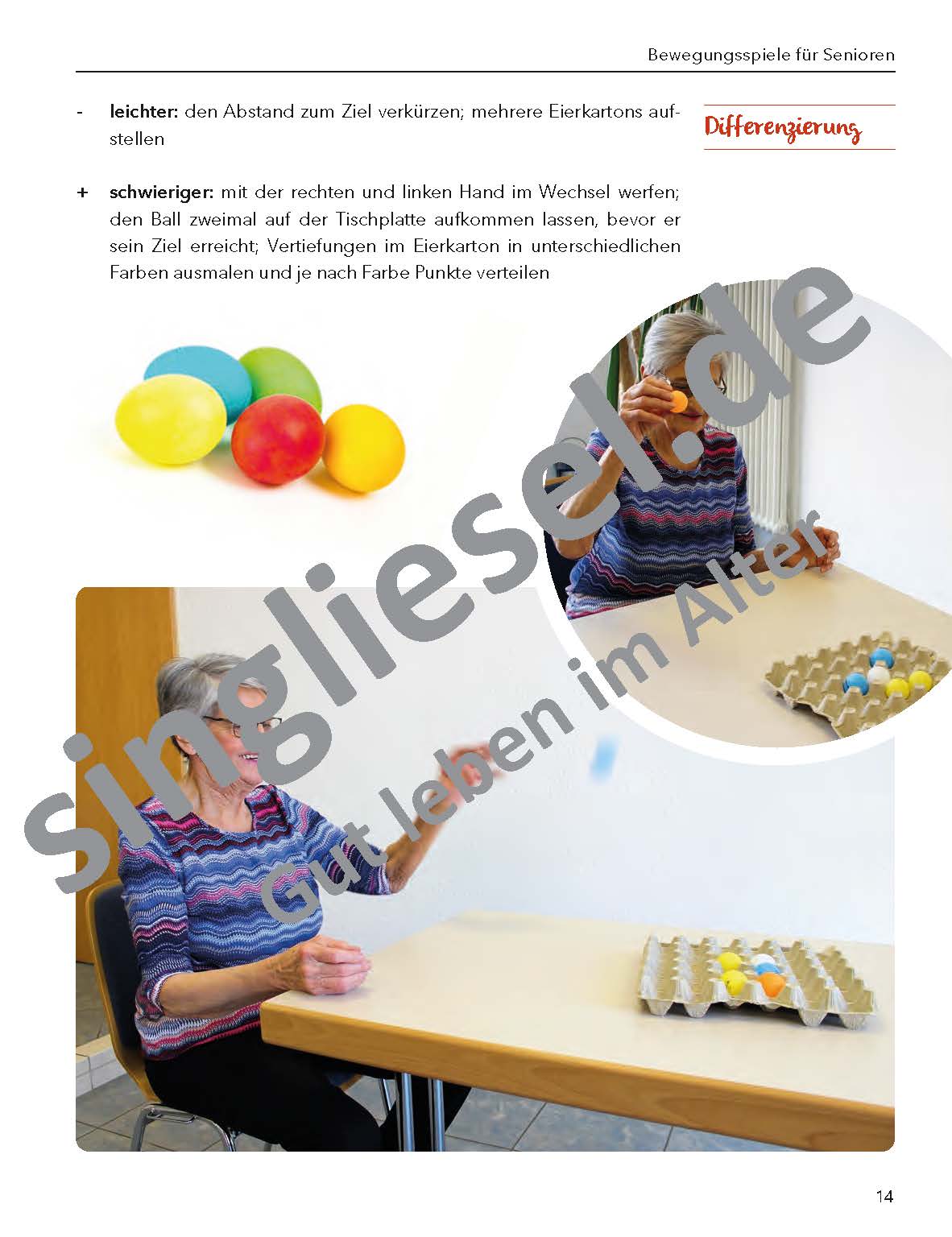 "Bewegungsspiele für Senioren, die Spaß machen" Eierlegen Beispiel