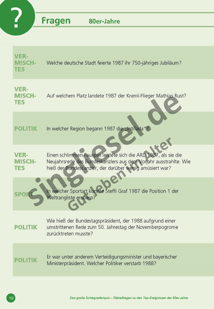 Das große Schlagzeilen-Quiz 80er – Optimal in der Betreuung von Senioren einsetzbar